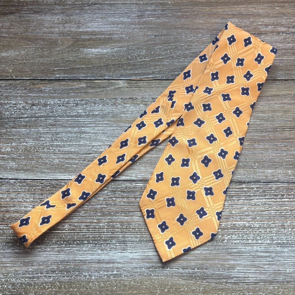Vtg Polo Ralph Lauren 100% Silk Tie Mens Tangerine Orange Gold Blue Floral USA